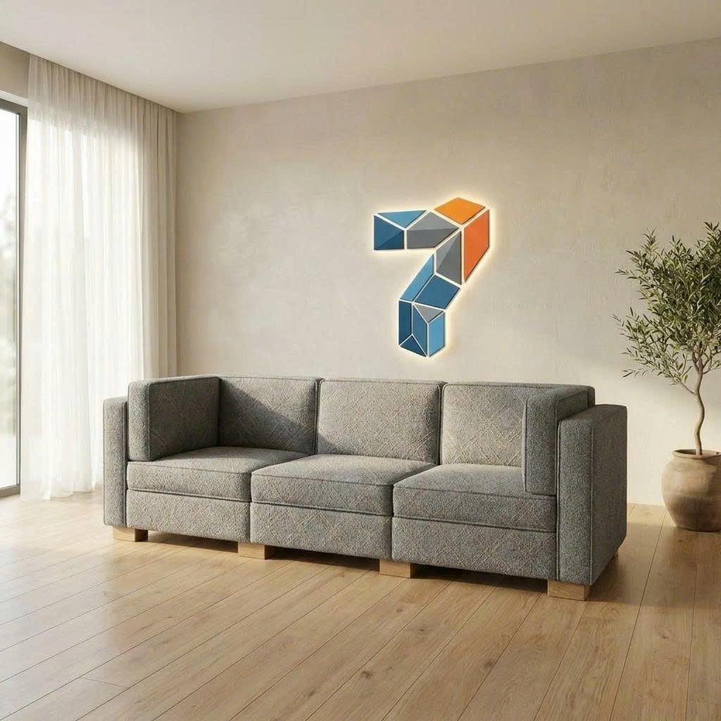 Sofa băng module 7MODU 3 chỗ màu xám ghép từ ba khối trên đế gỗ