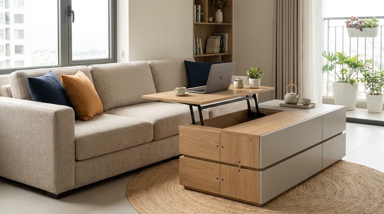 Bàn sofa module đa năng nâng hạ — Toàn cảnh