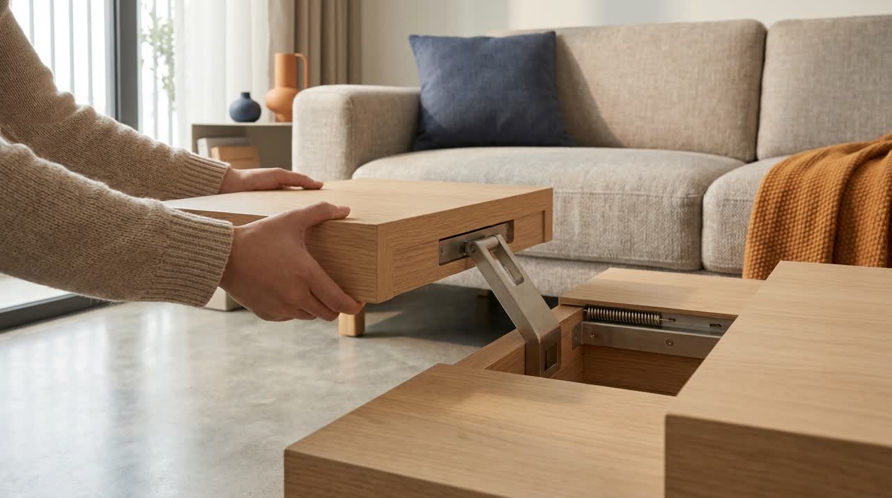 Bàn sofa module đa năng nâng hạ — Cận cơ chế module