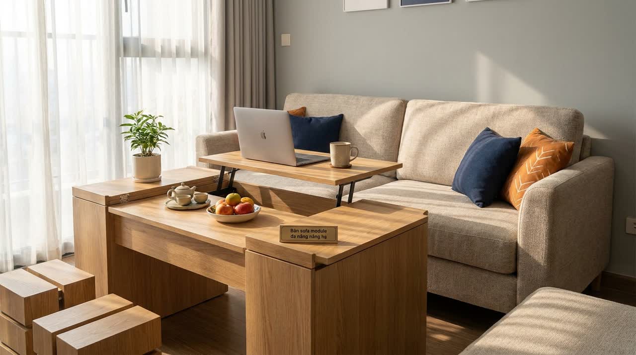 Bàn sofa module đa năng nâng hạ — Công năng