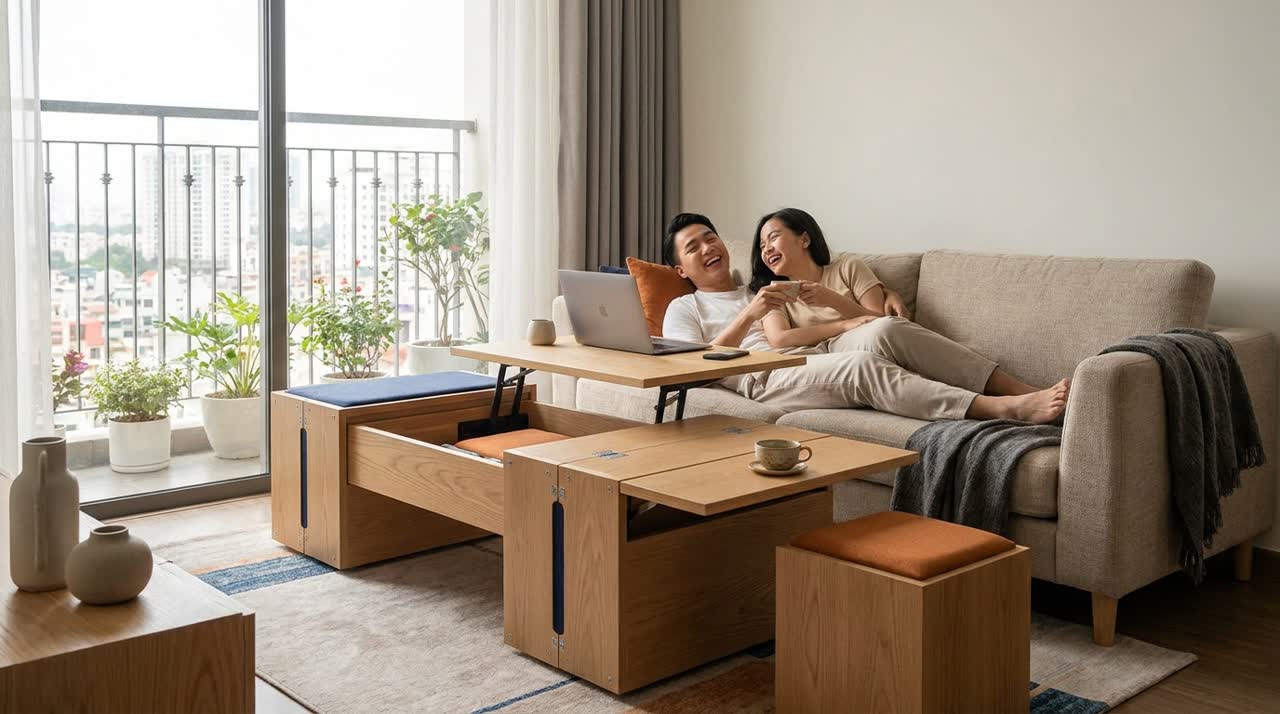 Bàn sofa module đa năng nâng hạ — Đời sống