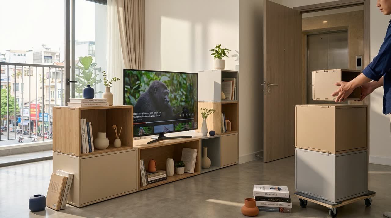 Cách chọn kệ tivi module theo kích thước tivi — Công năng