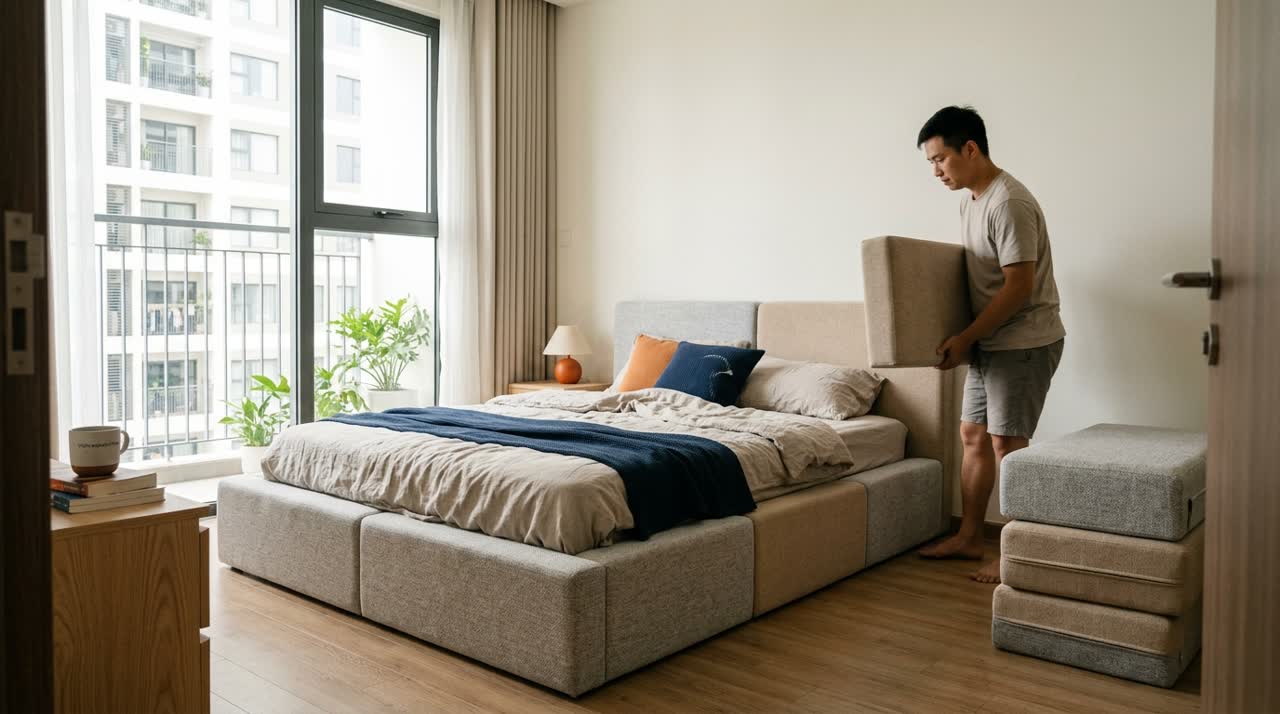 Giường module cho phòng ngủ nhỏ chung cư — Công năng