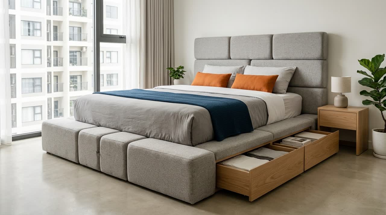 Giường module có ngăn chứa dưới gầm — Toàn cảnh