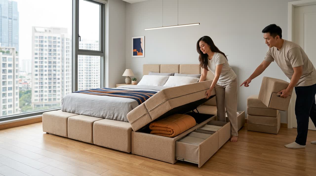 Giường module có ngăn chứa dưới gầm — Công năng