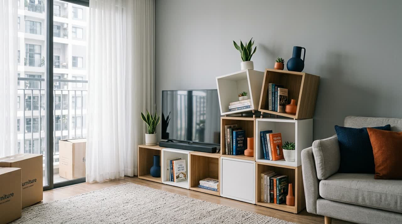 Kệ tivi module cho phòng khách nhỏ — Công năng