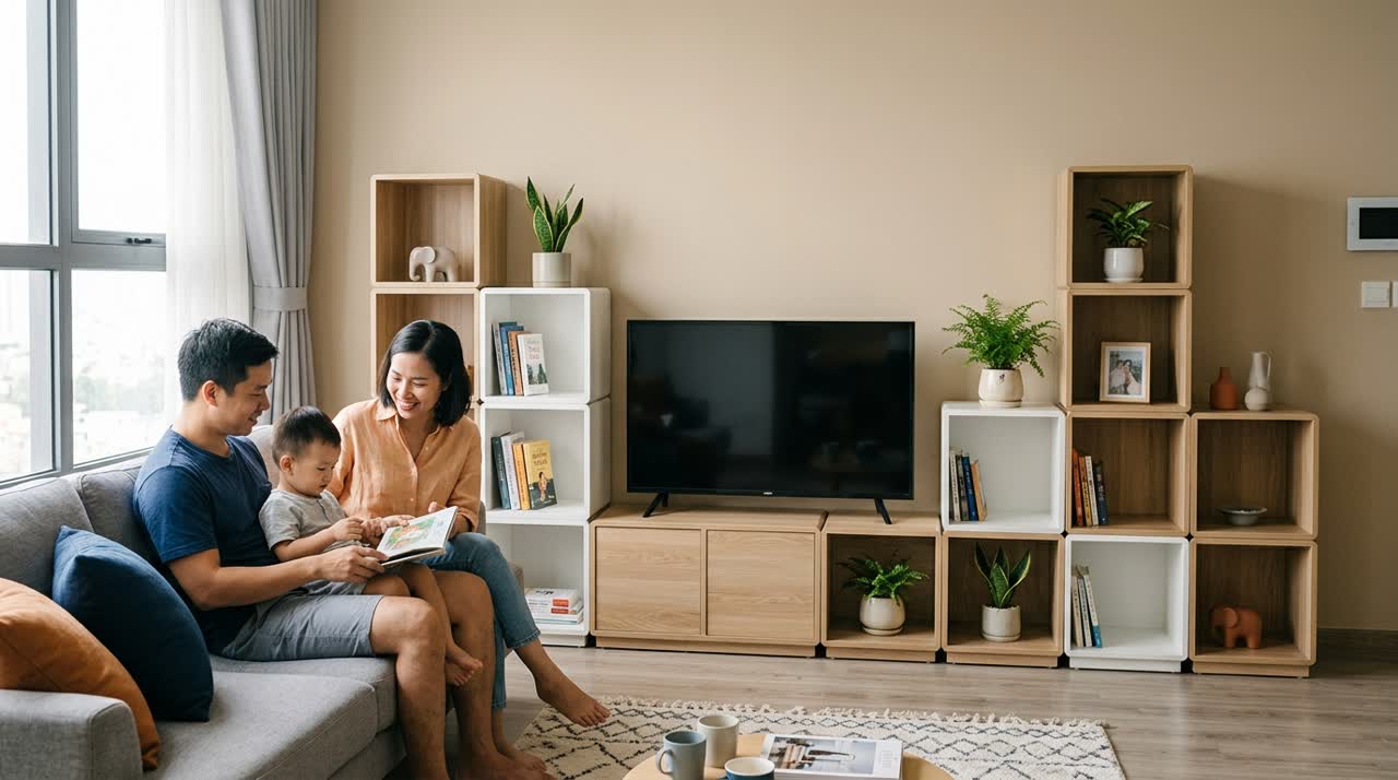 Kệ tivi module cho phòng khách nhỏ — Đời sống