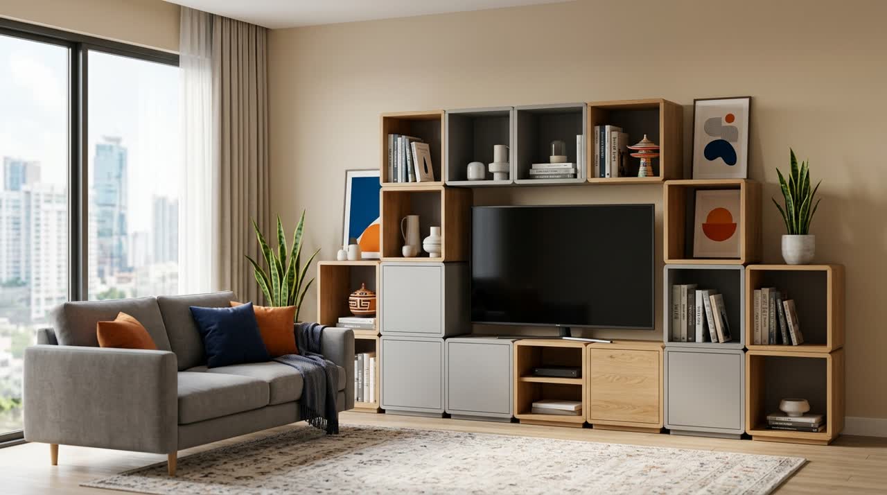So sánh kệ tivi module và kệ gỗ đóng sẵn — Toàn cảnh