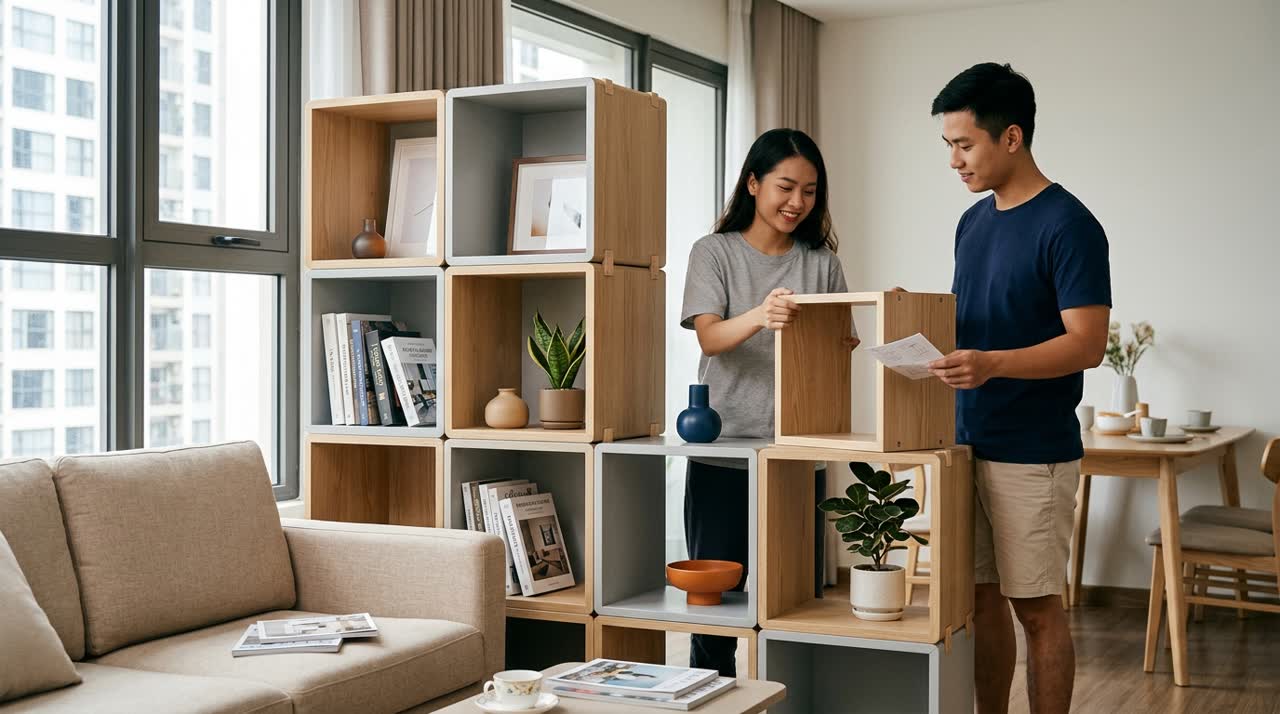 Kệ trang trí module ghép linh hoạt — Công năng