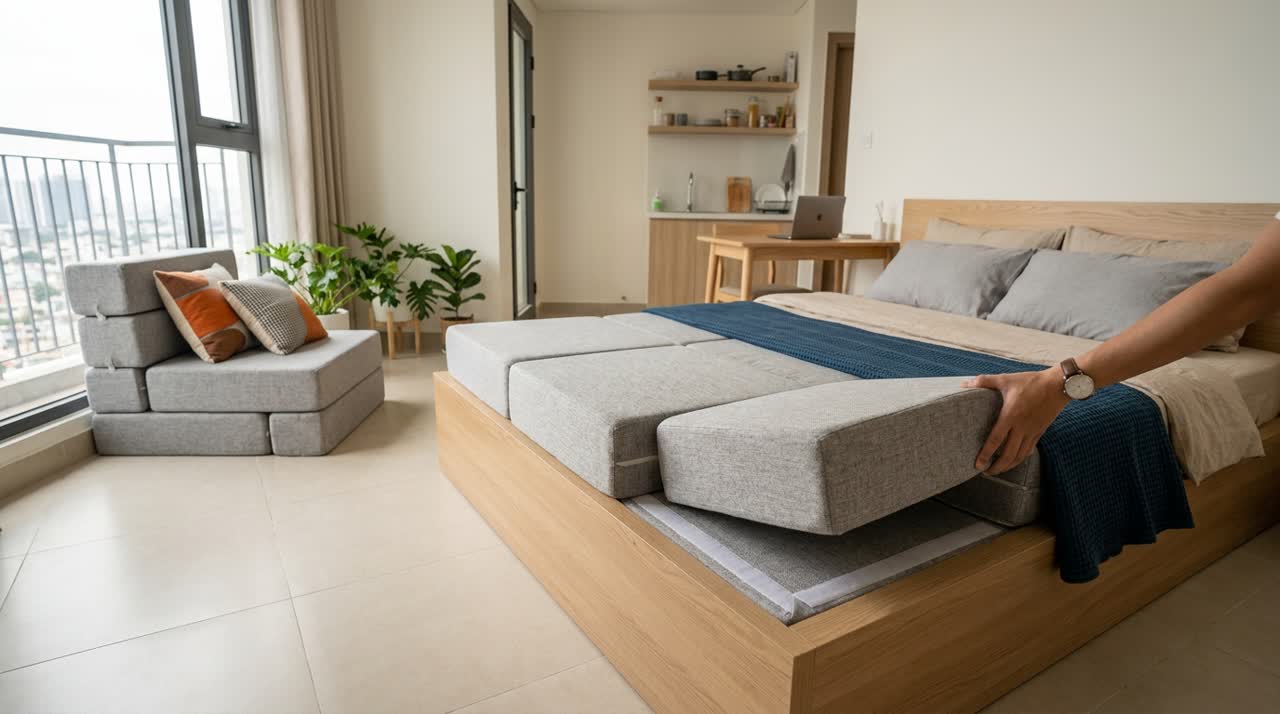 Nệm cuộn thành ghế lười cho phòng trọ — Toàn cảnh