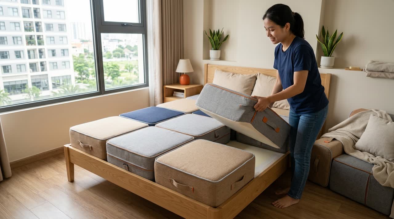 Nệm cuộn thành ghế lười cho phòng trọ — Công năng