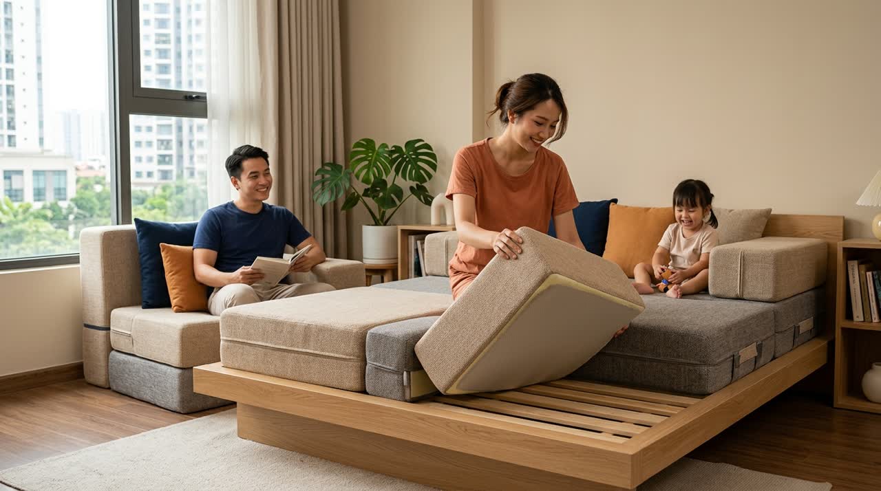 Nệm cuộn thành ghế lười cho phòng trọ — Đời sống