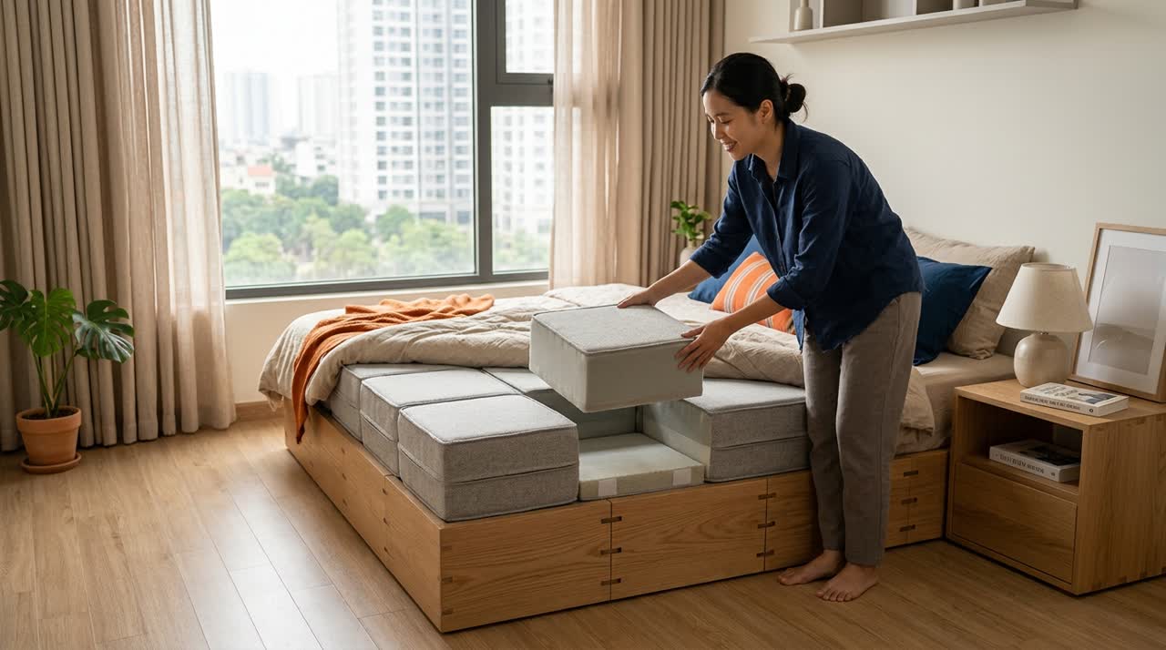 Nệm module ghép từ nhiều viên mút — Toàn cảnh
