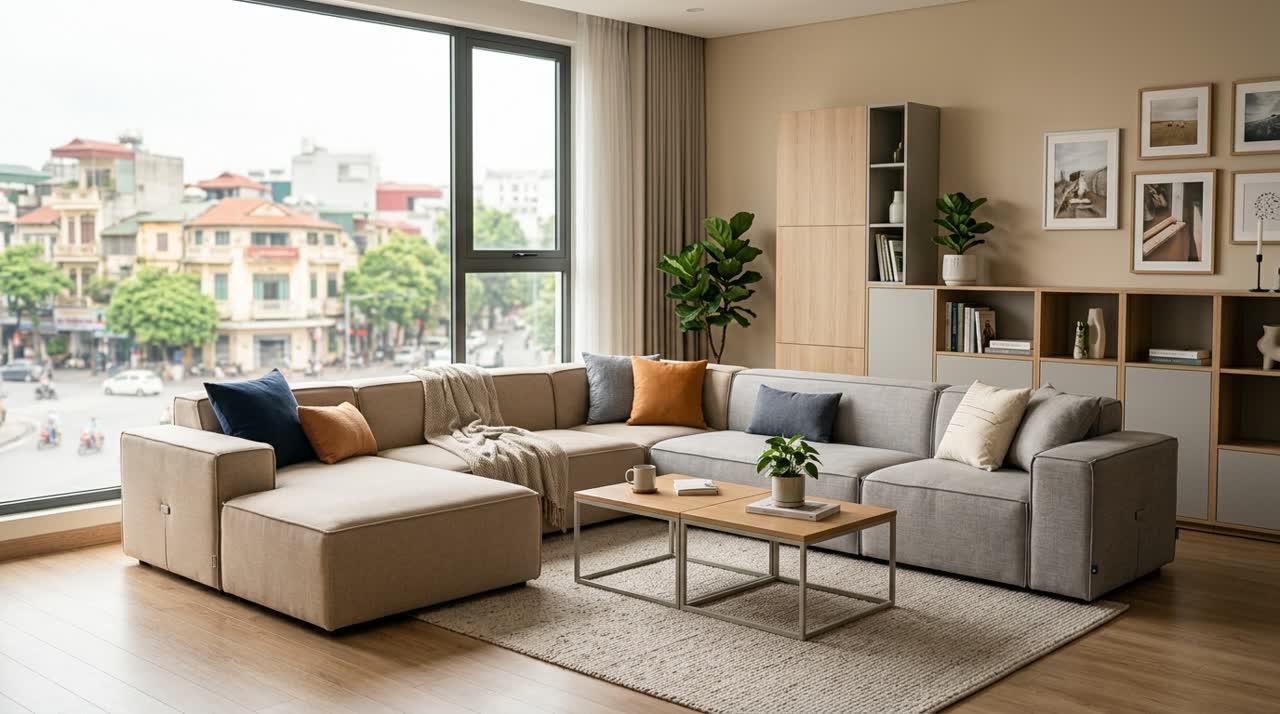 Phòng khách với sofa module 7MODU — Toàn cảnh