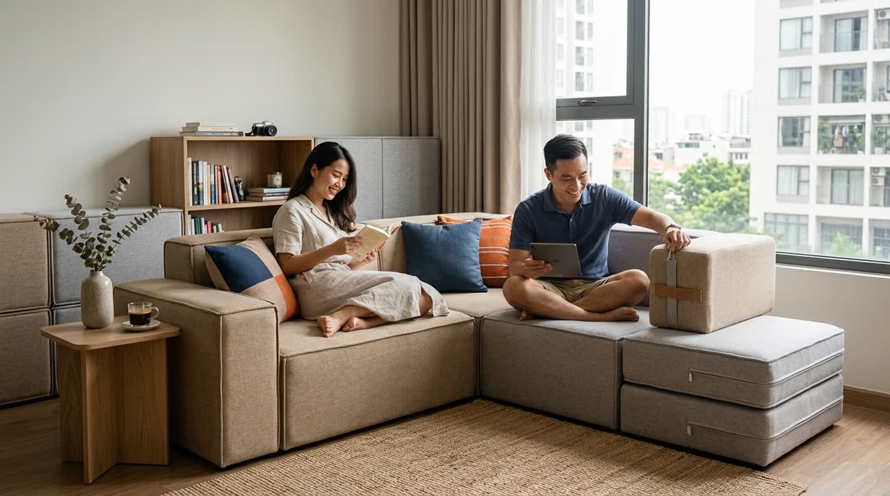 Phòng khách với sofa module 7MODU — Đời sống