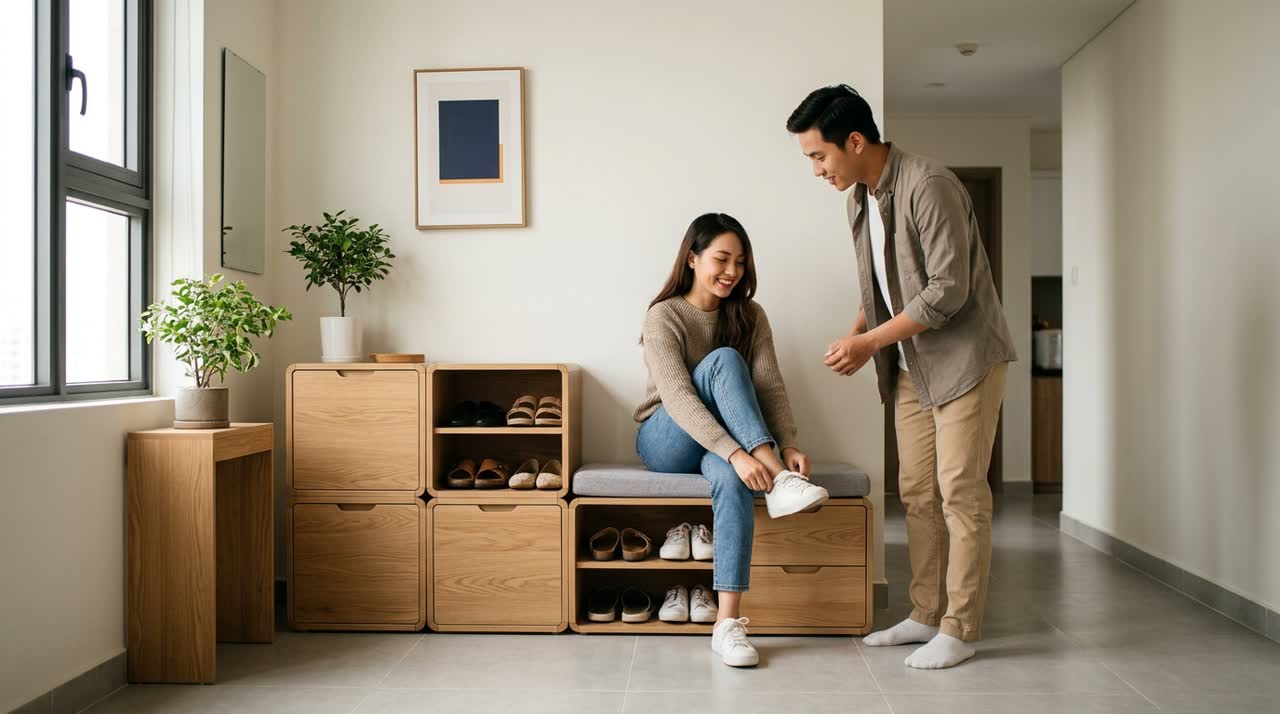 Tủ giày module kiêm ghế ngồi đi giày — Đời sống