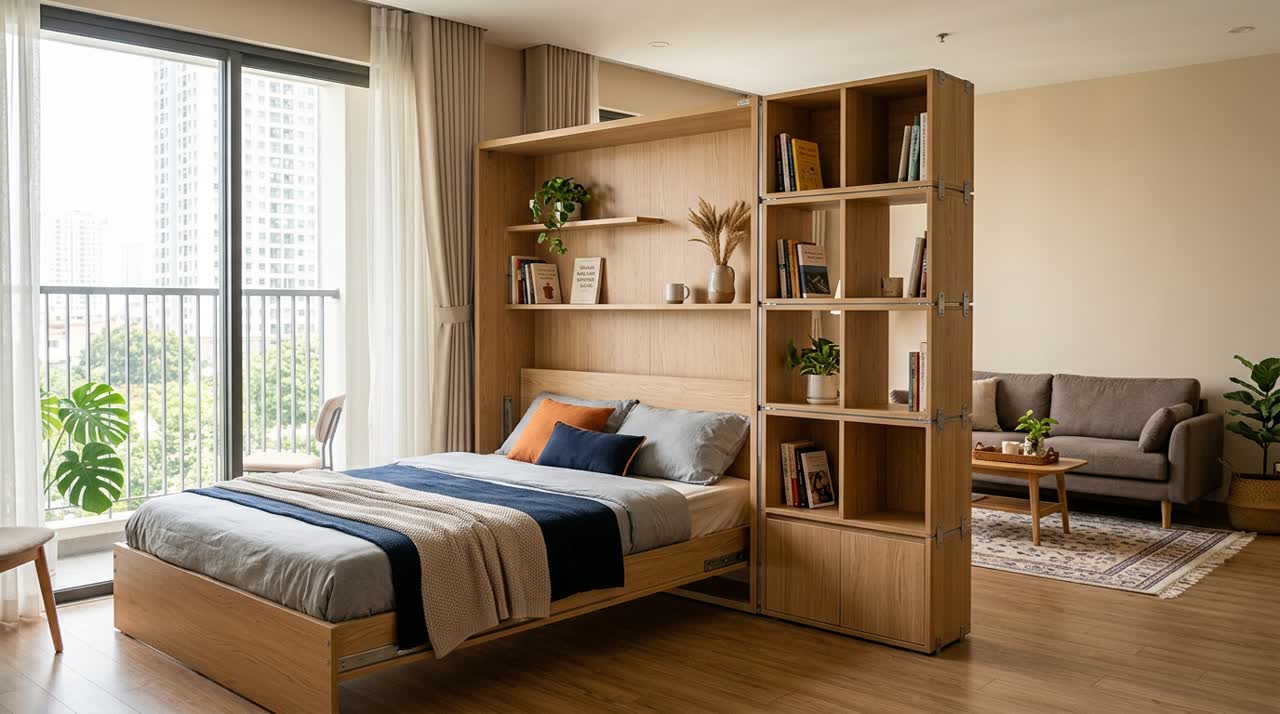 Vách ngủ - ốp tường thành giường khách — Toàn cảnh