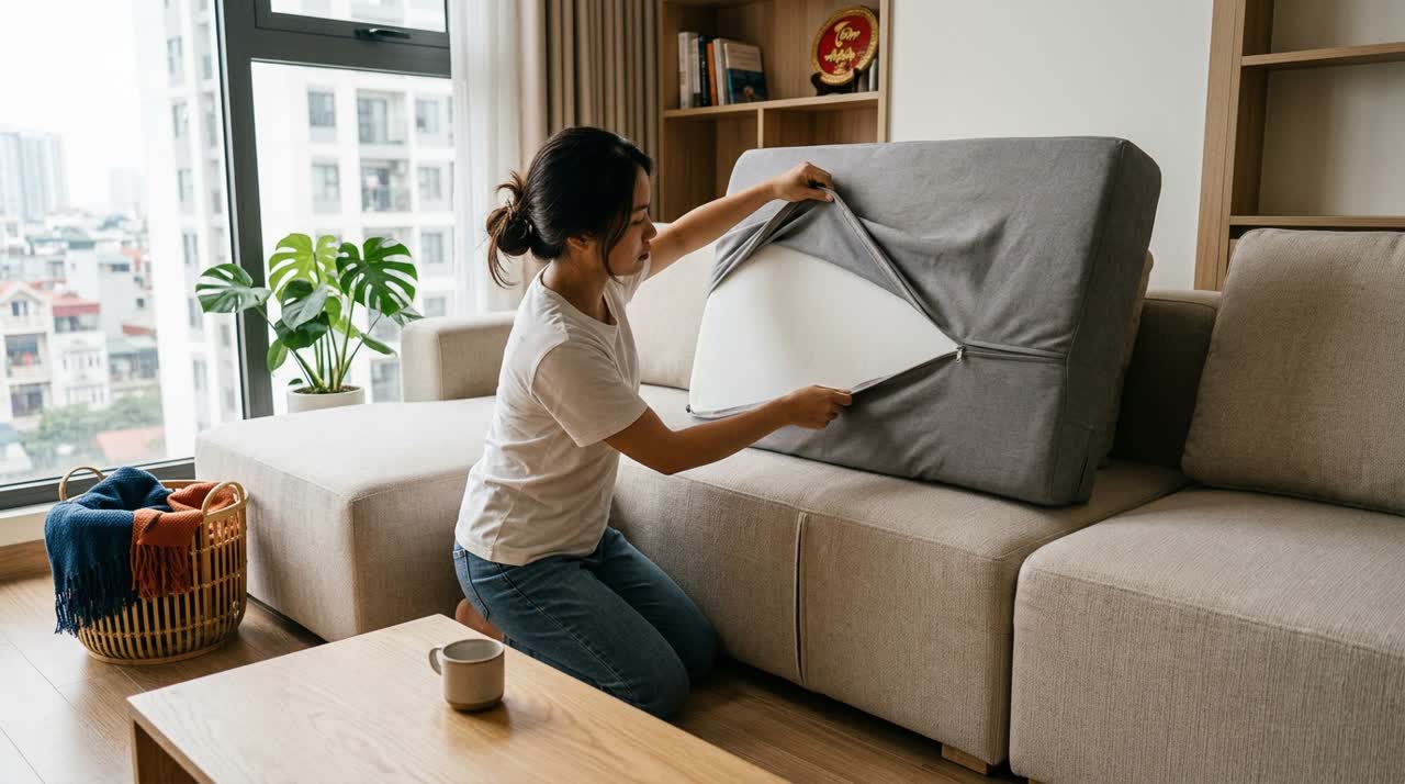 Cách giặt vỏ áo sofa module đúng cách — Công năng